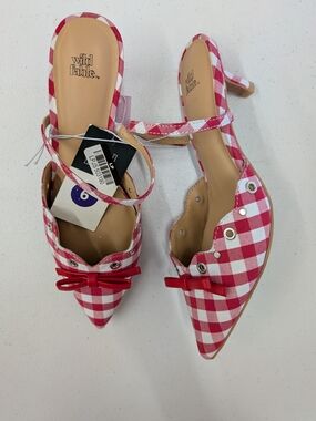 Wild Fable Red Gingham Kitten Heels Women’s Size 6 NWT Pointed Toe Bow Strap Cut
